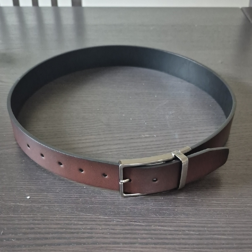 Joseph Abboud Brown Leather Belt with Silver Buckle